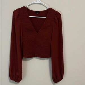 Dynamite Deep Red V-Neck Smocked Blouse